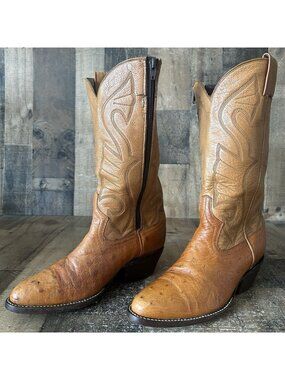 Custom Vintage Unbranded Side Zip Ostrich Western Cowboy Boots Mens 7.5